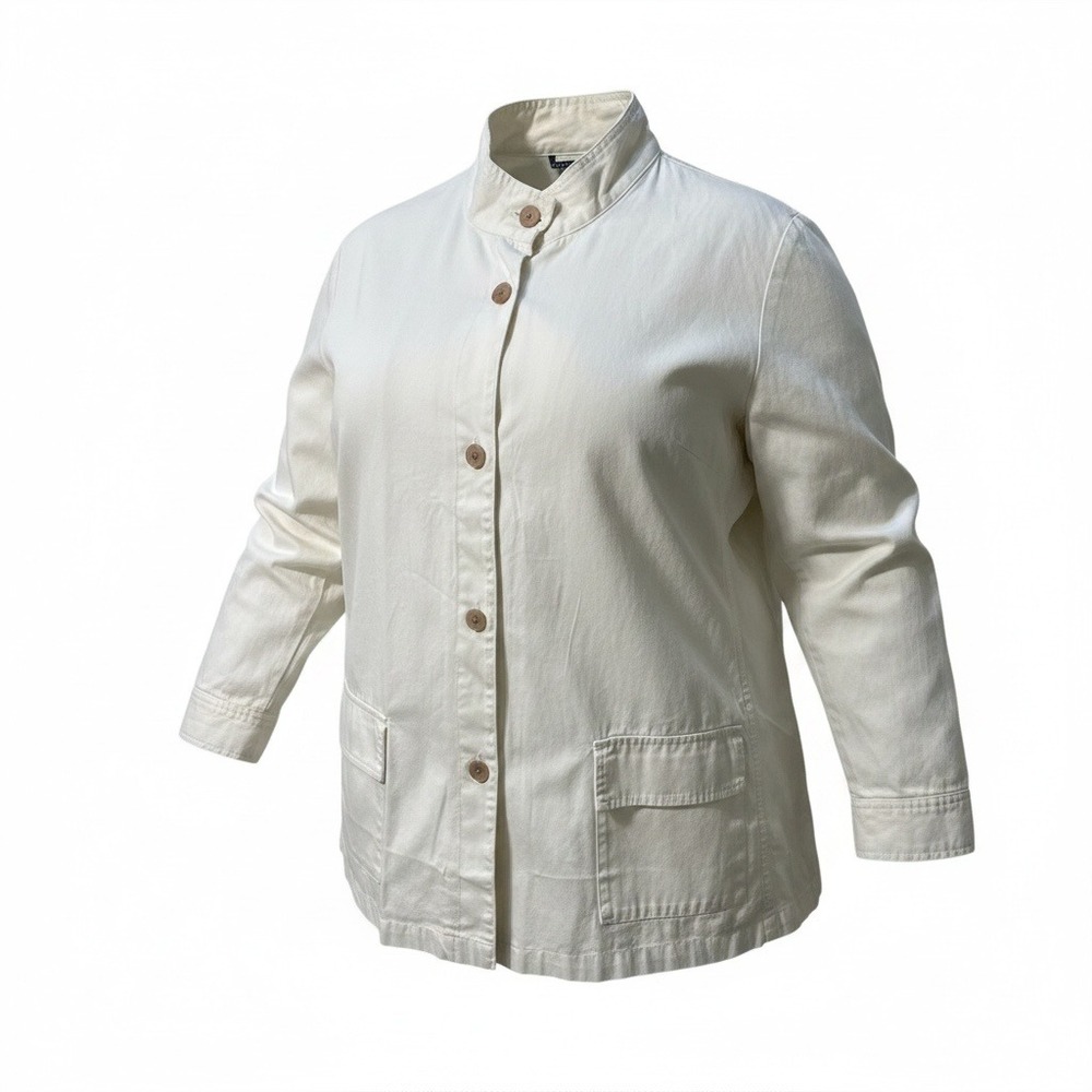 Lands End Chore Jacket Womens 24W Cream Cotton Twill Utility Coat